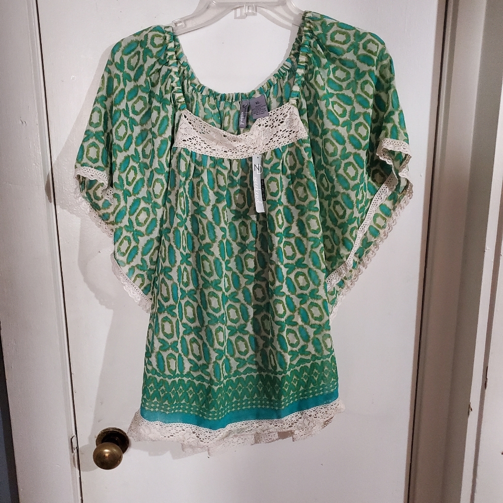 Adorable Eyelet Lace Trimmed Sheer Top